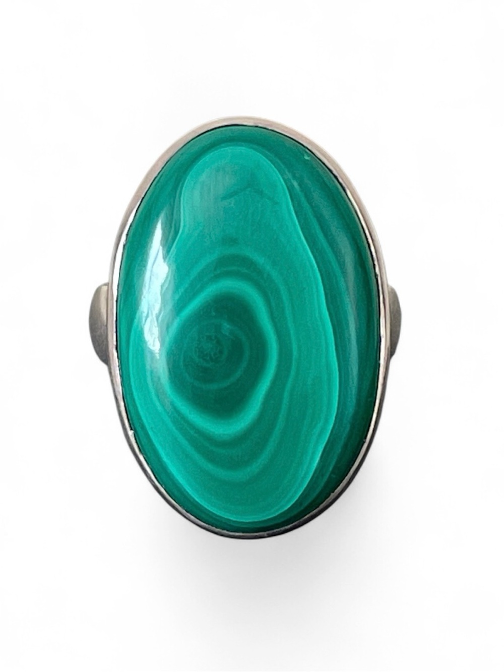 925 Sterling Silver Green Malachite Oval Ring US: 9 (26*16mm)